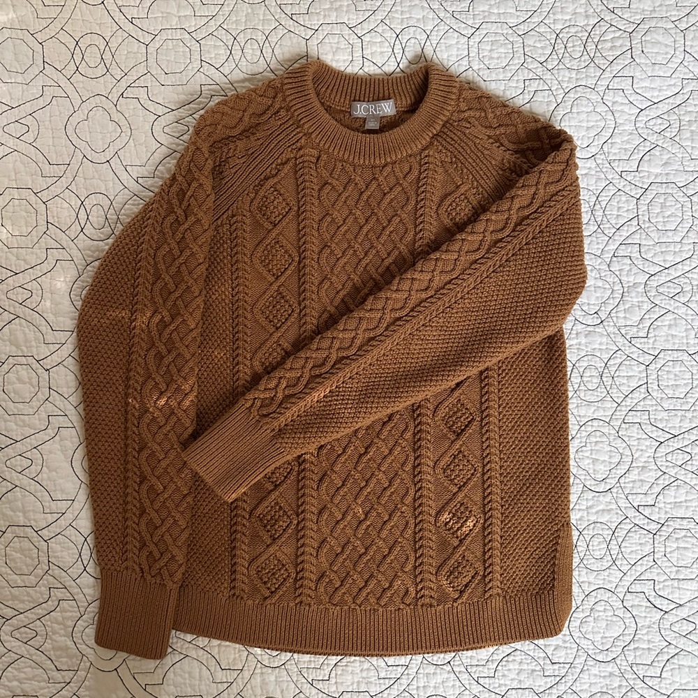 J. Crew Women’s Camel / Cognac / Tan Cable Knit Cotton Crewneck Sweater Size XS
